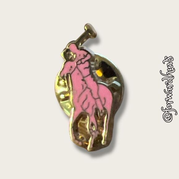 Bundle Sale 3 for $15 | Vintage Gold-Tone Pink Polo Pin - Picture 1 of 7